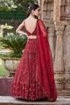 Mehak Murpana_Red Net Embroidery Geometric Leaf Neck Bridal Lehenga Set _Online_at_Aza_Fashions