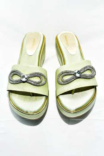 Shop_Foot Fuel_Green Stones Chicaa Embellished Wedges _at_Aza_Fashions
