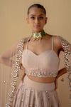 Shop_Mint blush_Gold Raw Silk Embroidered Mirror Sweetheart Neck Zari Blouse Lehenga Set _at_Aza_Fashions