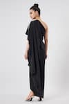 Shop_Aakaar_Black Moss Crepe Plain Crystal One Shoulder Draped Gown _at_Aza_Fashions