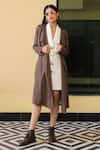 Shop_B'Infinite_Brown Suede Flap Collar Overcoat With Short Dress_at_Aza_Fashions