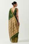 Shop_Label Earthen_Green Chanderi Silk Embroidered V Neck Hina Woven Saree With Blouse _at_Aza_Fashions