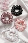 Shop_Hair Drama CO_Multi Color Silk Satin Scrunchies - Set Of 4_at_Aza_Fashions