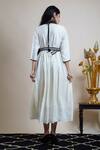 Shop_Bhusattva_White Organic Silk Embroidery Thread V Neck Bodice Dress With Belt  _at_Aza_Fashions