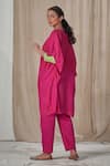 Shop_AFFROZ_Pink Muslin Silk Embroidered Zari Keyhole Kimono Kurta With Pant _at_Aza_Fashions