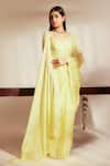 Shop_Premya By Manishii_Yellow Tulle, Georgette Embroidery, Sequins Asymmetric Border Saree With Blouse _at_Aza_Fashions