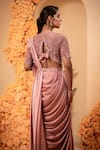 Shop_Adi By Aditya Khandelwl_Pink Blouse Net Embroidery Crystals Round Pre-stitched Ruffle Draped Saree Set _at_Aza_Fashions