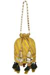 Shop_Miar Designs_Yellow Sequin Aadhya Silk Embroidered Potli Bag _at_Aza_Fashions