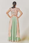 Shop_Anu Pellakuru_Peach Muslin, Silk Sequins, Cut Work V-neck Embellished Top With Flared Pant_at_Aza_Fashions