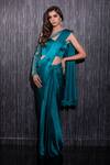Shop_Shilpi Gupta_Blue Silk Satin Embroidery, Beads Cutdana Pre-draped Saree With Blouse _at_Aza_Fashions