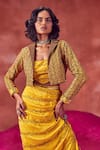 Shop_PUNIT BALANA_Yellow Silk Printed And Embroidery Hand Block Short & Draped Skirt Set _at_Aza_Fashions