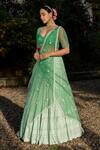 Shop_Amrin khan_Green Georgette Embroidery Thread Sweetheart Neck Floral Lehenga Set  _at_Aza_Fashions