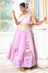 Shop_XOXO Apurva_Purple Tulle Embroidered Floral Asymmetric Lehenga Skirt And Blouse Set  _at_Aza_Fashions