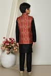 Shop_Petite Pomme_Maroon Brocade, Silk, Faux Leather Mughal Floral Print Jacket Kurta Set _at_Aza_Fashions
