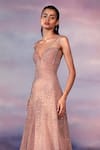 Shop_Rohit Gandhi + Rahul Khanna_Pink Tulle Embellished Tonal Metallic Sequin Sweetheart Neck Gown  _at_Aza_Fashions