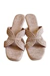 Shop_Cinderella by Heena Yusuf_Pink Snake Textured Pattern Braided Strap Wedges _at_Aza_Fashions