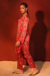 Shop_Shetab Kazmi_Red Modal, Satin V-neck Floral Print Tunic And Pant Set _at_Aza_Fashions