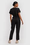 Shop_Reistor_Black Hemp V Neck Front Wrap Solid Jumpsuit  _at_Aza_Fashions