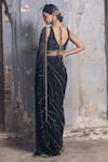 Nitika Gujral_Black Saree Georgette Embroidered Bead Plunge Abstract With Blouse  _Online_at_Aza_Fashions