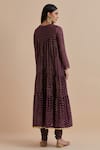Shop Ikshita Choudhary Purple Chanderi Printed Polka Dot Keyhole Tiered Kurta Churidar Set at Aza Fashions Shop_Ikshita Choudhary_Purple Chanderi Printed Polka Dot Keyhole Tiered Kurta Churidar Set_at_Aza_Fashions