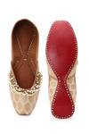 Shop_5elements_Off White Floral Zari Brocade Pearl Embellished Juttis _at_Aza_Fashions