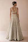Shop_VARUN NIDHIKA_Beige Silk Organza Embroidery Metallic Palladio Bridal Lehenga Set _at_Aza_Fashions