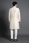 Shop_Raghavendra Rathore Jodhpur_Off White Chanderi Silk Embroidered Thread Floral Woven Kurta _at_Aza_Fashions