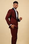 Shop_Hilo Design_Maroon Worsted Merino Wool Lapel Collar Tuxedo Set _at_Aza_Fashions