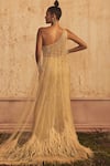 Shop_Shivani Awasty_Beige Net Embroidery Bugle Beads And Sequin One Renne Gown With Trail  _at_Aza_Fashions