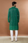 Shop_Aham-Vayam_Green Cotton Sequins Mughal Embroidered Kurta And Churidar Set _at_Aza_Fashions
