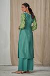 Shop_Affroz_Blue Silk, Chiffon Pearls, Lace V-neck Plain Kurta Set With Contrast Dupatta _at_Aza_Fashions