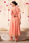 Shop_Marche_Peach Kurta And Pant  Cotton V Neck Kalidar Angrakha Set _at_Aza_Fashions