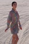 Shop_TWINKLE HANSPAL_Multi Color Crepe Print Chevron Spread Collar Olive Short Dress  _at_Aza_Fashions
