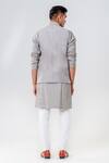 Shop_Amrit Dawani_Grey Cotton Silk Self Embroidery Flamingo Bundi Kurta Set _at_Aza_Fashions