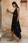 Shop_Deep Thee_Black Chanderi Embroidery V-neck Dress _at_Aza_Fashions