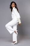 Shop_Mayu Kothari_White Satin, Linen Embroidery Collared Hand Cuff Sleeve Shirt_at_Aza_Fashions