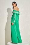 Shop_NAMRATA JOSHIPURA_Green Georgette Hand Embellished Floral Scallop Frill Sleeve Jumpsuit _at_Aza_Fashions