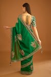 Shop_Shyam Narayan Prasad_Green Silk Floral Zardozi Work Saree With Brocade Blouse_at_Aza_Fashions