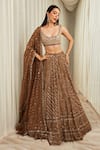 Shop_Sawan Gandhi_Brown Georgette Embellished Floral Paisley Pattern Chikankari Bridal Lehenga Set _at_Aza_Fashions