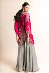 Shop_Nupur Kanoi_Fuchsia Crepe Hand Embroidery Mirror Short Tunic And Bias Gharara Set _at_Aza_Fashions