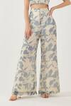 Shop_KoAi_Blue Chiffon Floral High Waist Flared Pant _at_Aza_Fashions