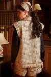 Shop_Label Deepika Nagpal_Gold Tweed, Lining Taffeta Collared Neck Sleeveless Jacket_at_Aza_Fashions
