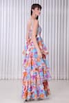 Shop_Mandira Wirk_Multi Color Organza, Polyester Sequins Round Neck Layered Hibiscus Print Dress _at_Aza_Fashions