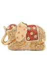 Shop_Crystal Craft_Gold Embellished The Royal Rook Elephant Shaped Clutch_at_Aza_Fashions