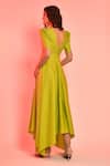 Shop_Labelamoda_Green Cotton Satin Plain V Neck Petal Sleeved Draped Gown _at_Aza_Fashions