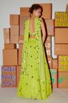 Shop_Nirmooha_Green Lurex Embroidery Sequins Sweetheart Neck Lehenga Set _at_Aza_Fashions