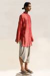 Shop_Urvashi Kaur_Red Chanderi Cotton Silk Plain Collared Neck Colina Sheer Shirt _at_Aza_Fashions