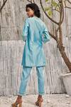 Shop_Charkhee_Blue Kurta Chanderi Hand Embroidered And Embellished Crochet Patch & Pant Set_at_Aza_Fashions