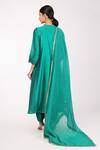 Shop_Komal Shah_Green Chanderi, Lining  Cotton Mukaish, Zari Round Kalidar Kurta Set_at_Aza_Fashions