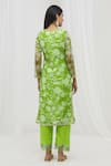 Shop_Yuvrani Jaipur_Green Chanderi Floral V Neck Pattern Straight Kurta Set _at_Aza_Fashions